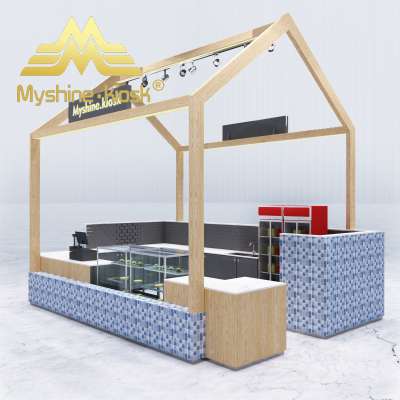 Myshine Reasonable wood bubble tea kiosk coffee shop idea kiosk fast food snack kiosk  in mall